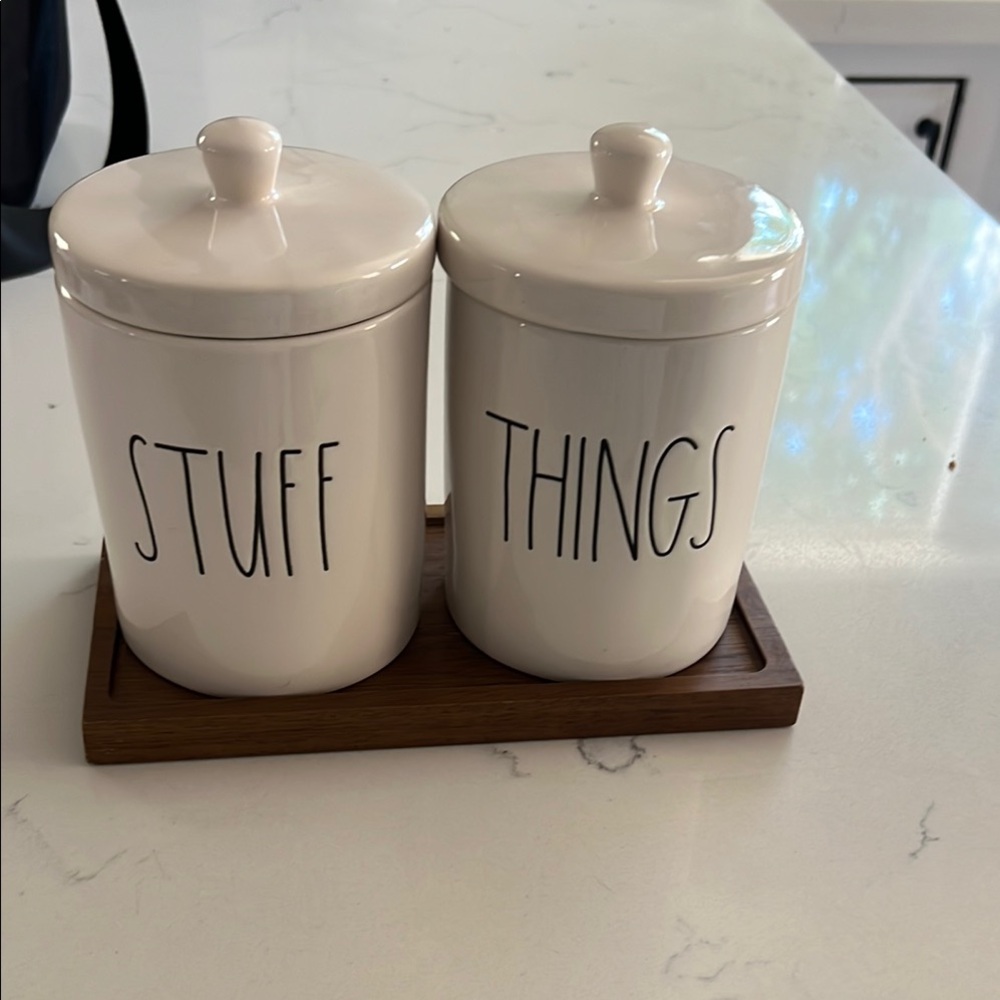 Rae Dunn Cream Canisters with Wooden Tray